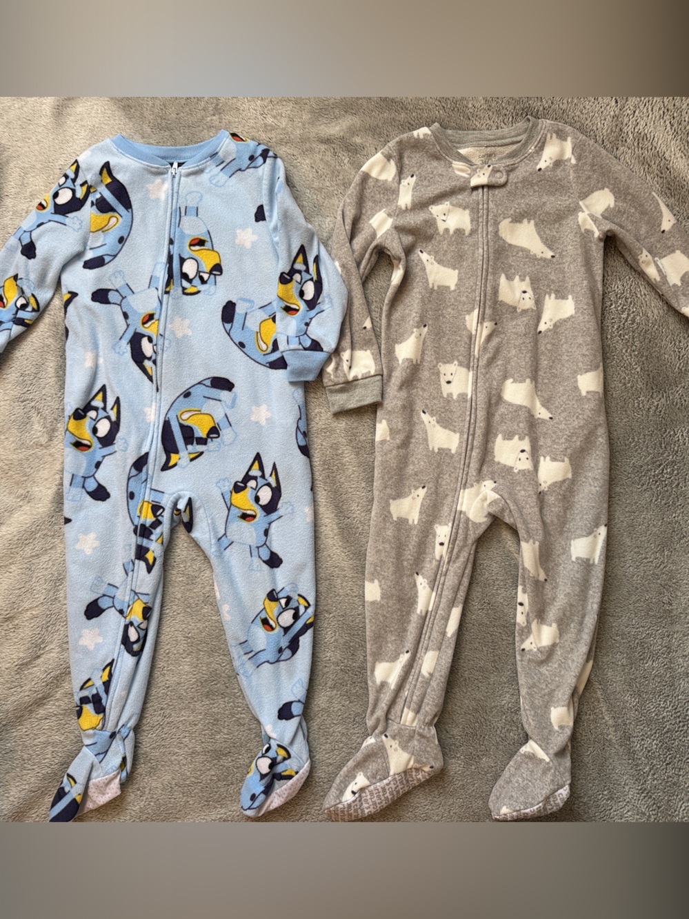 Carter’s polar bear fleece footie pjs and Bluey fleece foot pj
